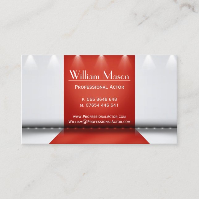 Red and White Stage Actor - Business Card (Front)