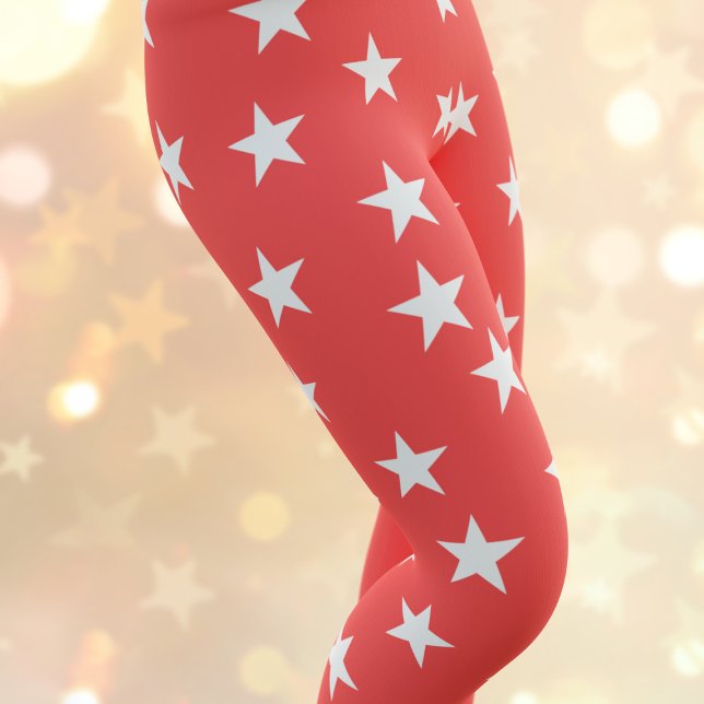 Red and White Star Pattern Summer Leggings (Red and white star pattern leggings just for you)