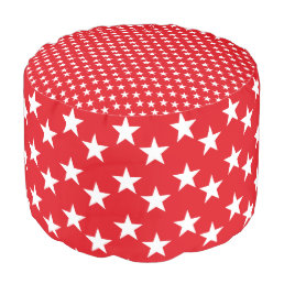Red and White Star Print Pouf