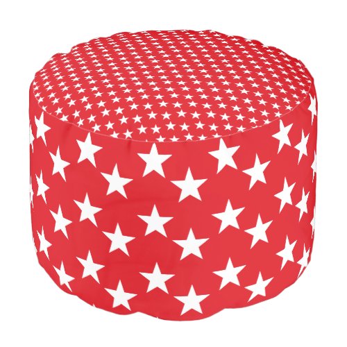 Red and White Star Print Pouf