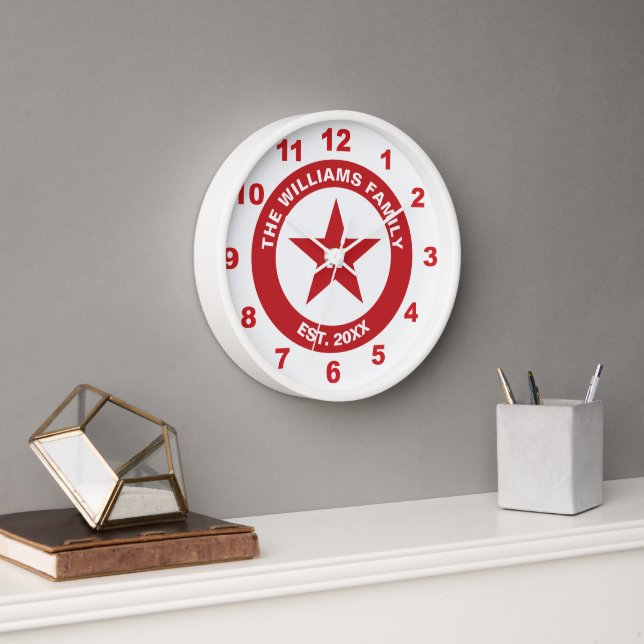 Red and White Star Retro Advertising Style Clock (Office)