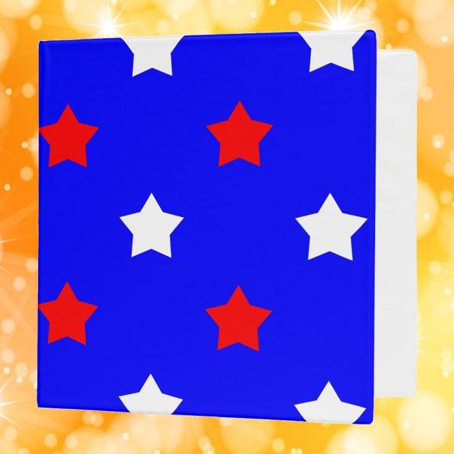 Red and White Stars Blue Background 3 Ring Binder (A binder with a pattern of red and white stars with a blue background)