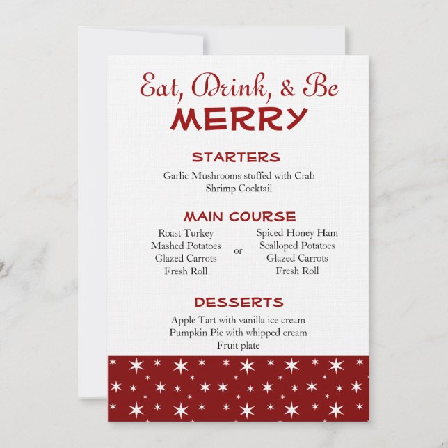 Red and White Stars Christmas Menu Invitation (Front)