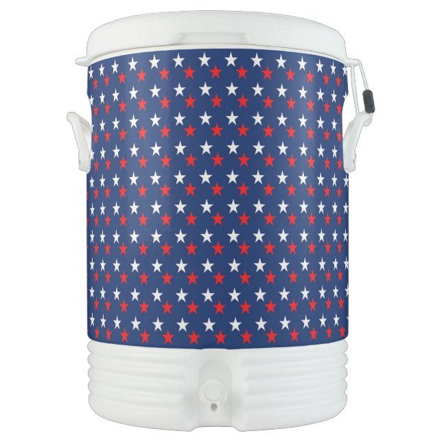 Red and White Stars on Blue Background Beverage Cooler (Front)