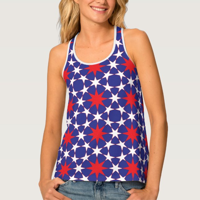 Red and White Stars on Blue Tank Top (Front)