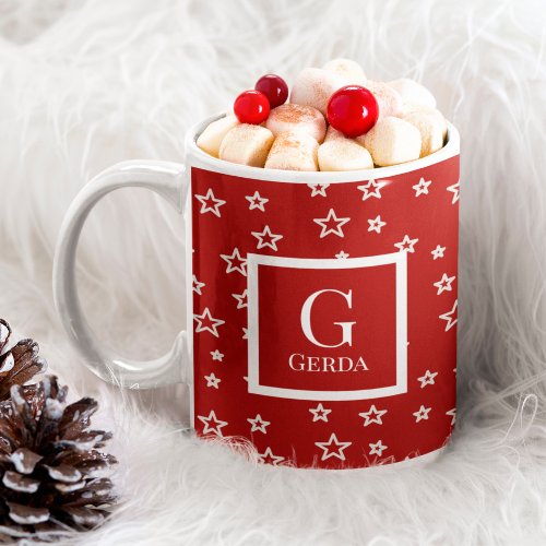 Red and White Stars with Monogram and Name  Coffee Mug