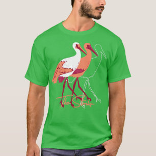 Red and White Stork Birds Illustration T-Shirt