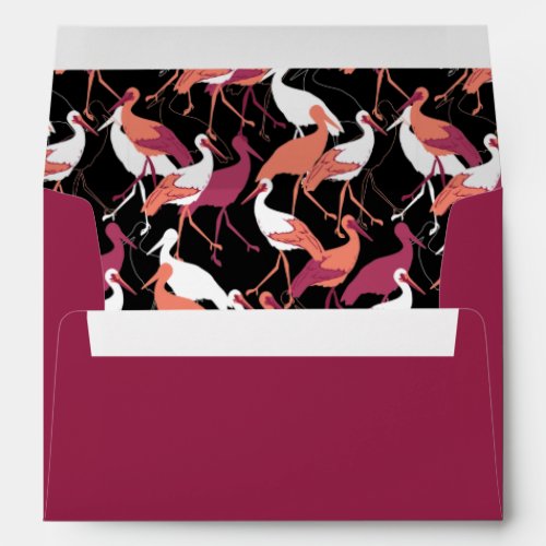 Red and White Stork Birds on Black Background Envelope