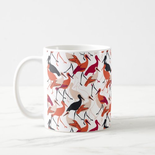 Red and White Stork Birds Seamless Pattern Coffee Mug