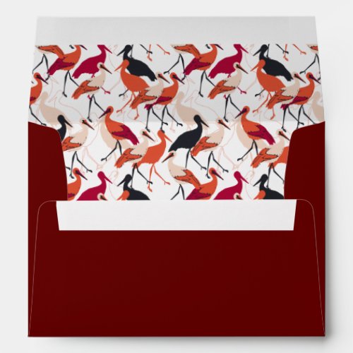 Red and White Stork Birds Seamless Pattern Envelope