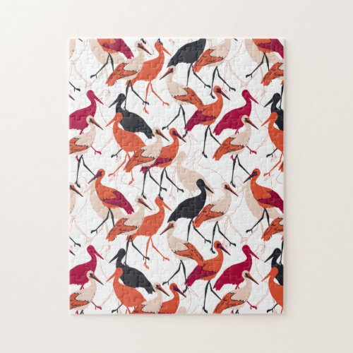 Red and White Stork Birds Seamless Pattern Jigsaw Puzzle