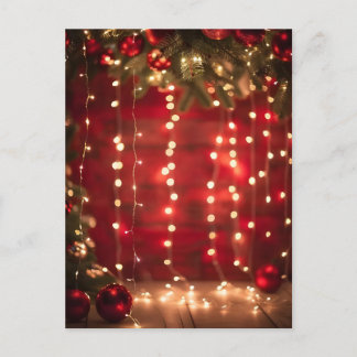 Red and White String Lights Christmas Digital Art Postcard