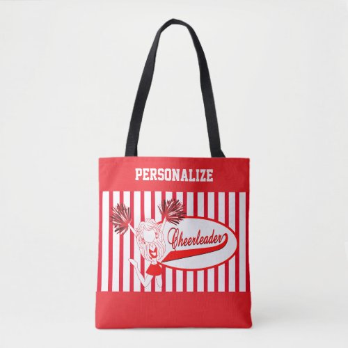 Red and White Stripe Cheerleader Girl Tote Bag