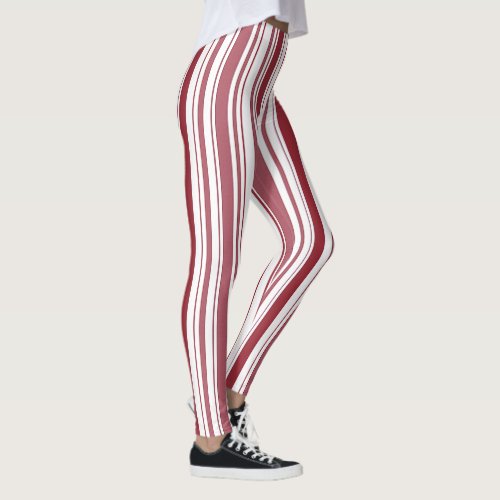 Red and White Stripe Christmas Leggings