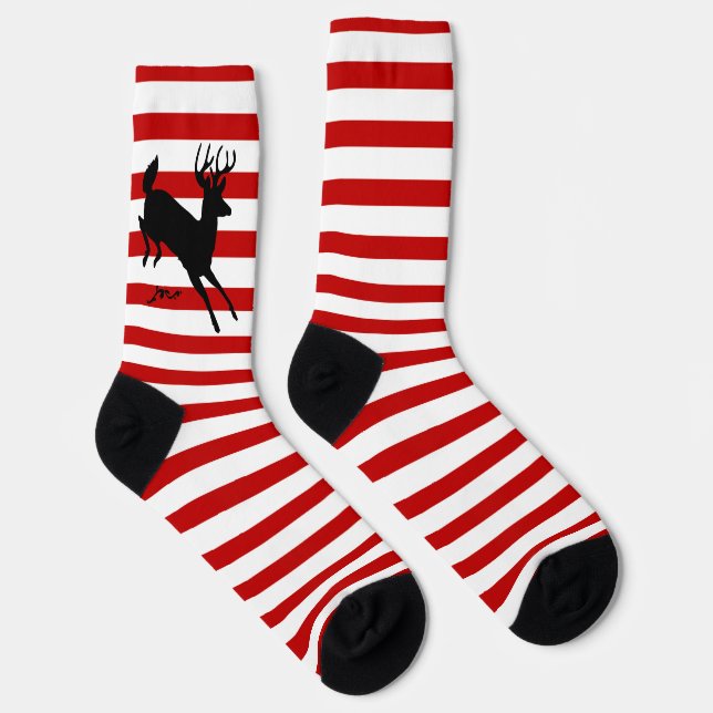 Red and White Stripe Deer Buck Socks (Right)