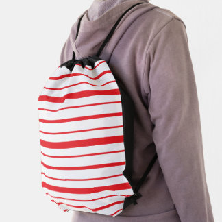 Red and White Stripe Drawstring Bag