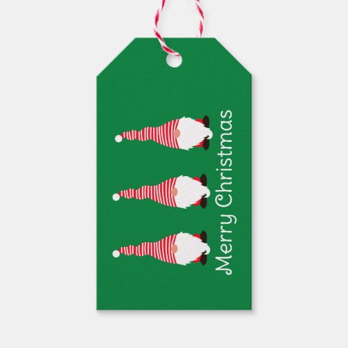 Red and White Stripe Gnomes on Green Personalized Gift Tags