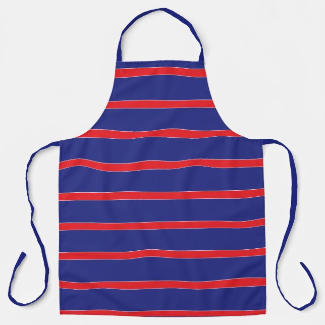 Red and white stripe on navy blue apron (Front)