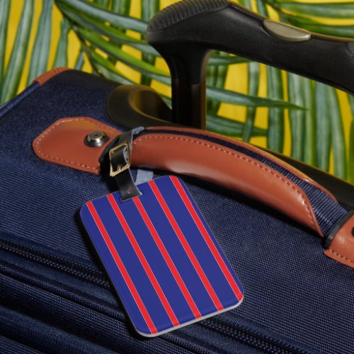 Red and white stripe on navy blue luggage tag