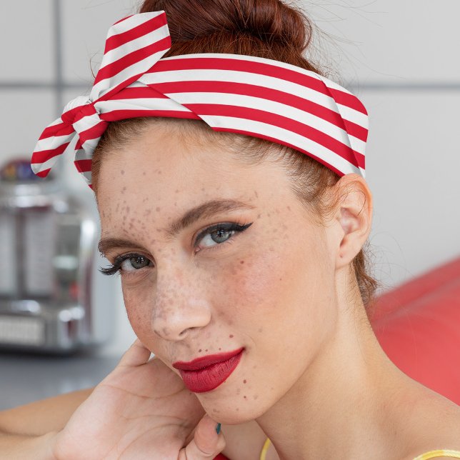 Red and White Stripe Pattern Bandana (Classic stripes on your bandana.)