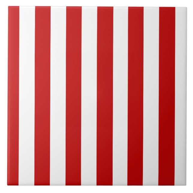 Red and White Stripe Pattern Ceramic Tile (Front)