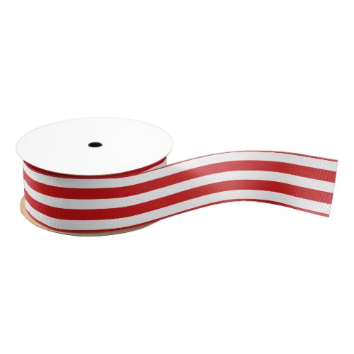 Red and White Stripe Pattern Grosgrain Ribbon