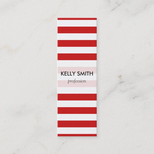 Red and White Stripe Pattern Mini Business Card (Front)