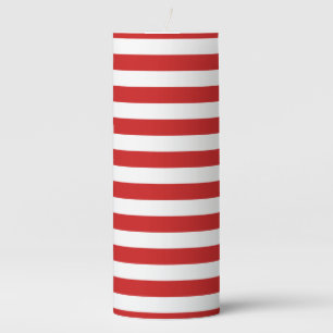 Red and White Stripe Pattern Pillar Candle