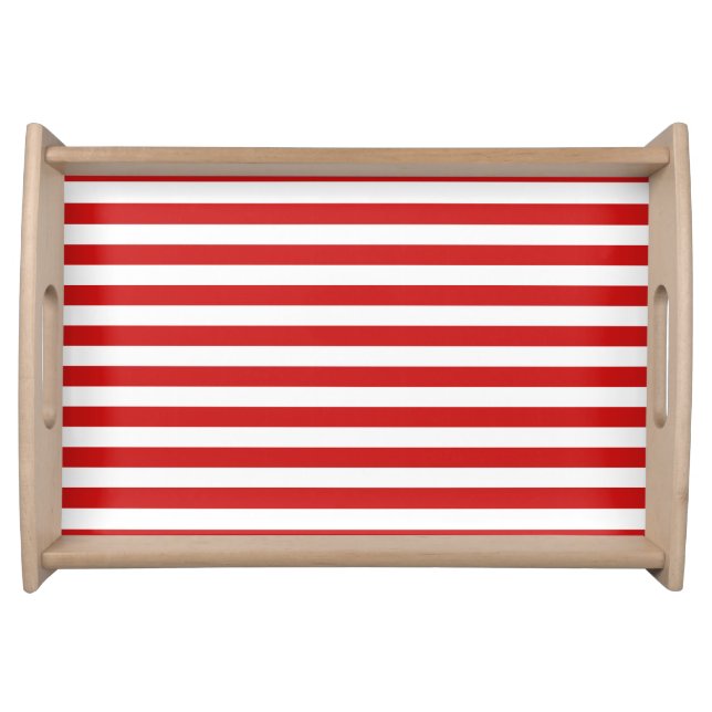 Red and White Stripe Pattern Serving Tray (Front)