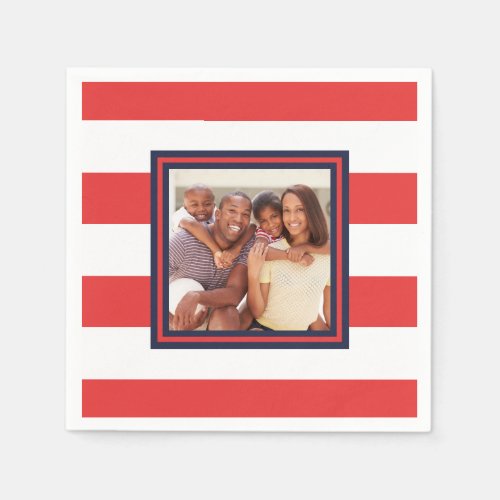 Red and White Stripe Pattern with Photo Napkins