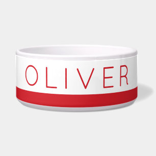 Red and White Stripe Personalized Dog Food + Water Bowl