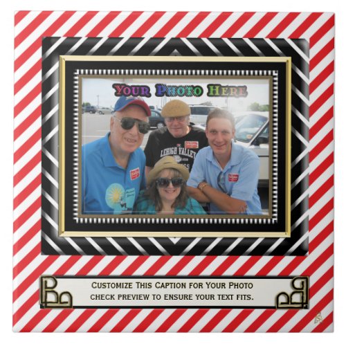 Red and White Stripe Photo Tile _ Personalized