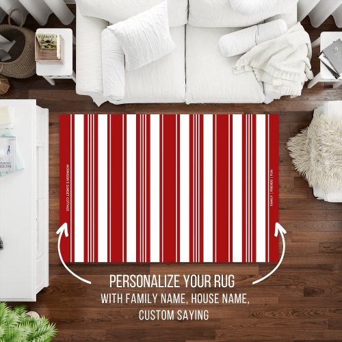 Red and White Stripe Simple Modern Custom Text  Rug