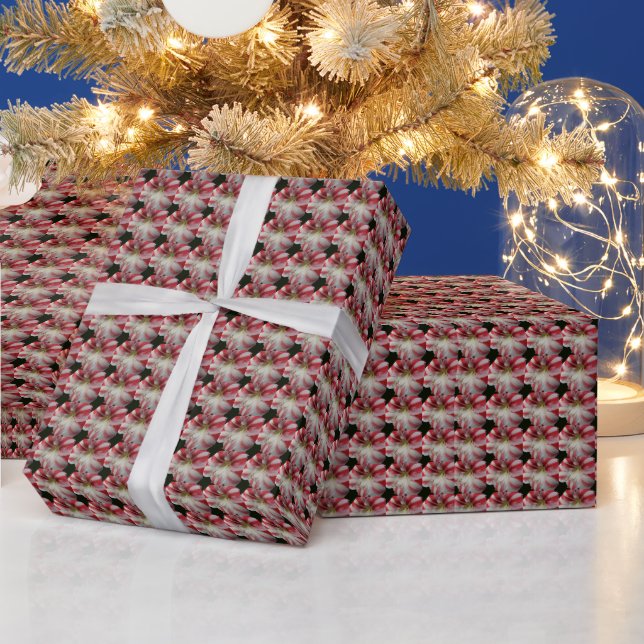 Red and White Striped Amaryllis Floral Pattern Wrapping Paper (Holidays)