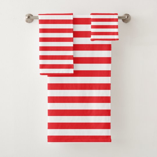 Red and White Striped Bath Towel Set