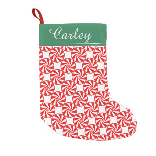 Red and White Striped Candy Swirls Personalised Small Christmas Stocking