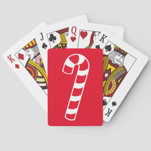Red And White Striped Christmas Candy Cane Poker Cards (Back)