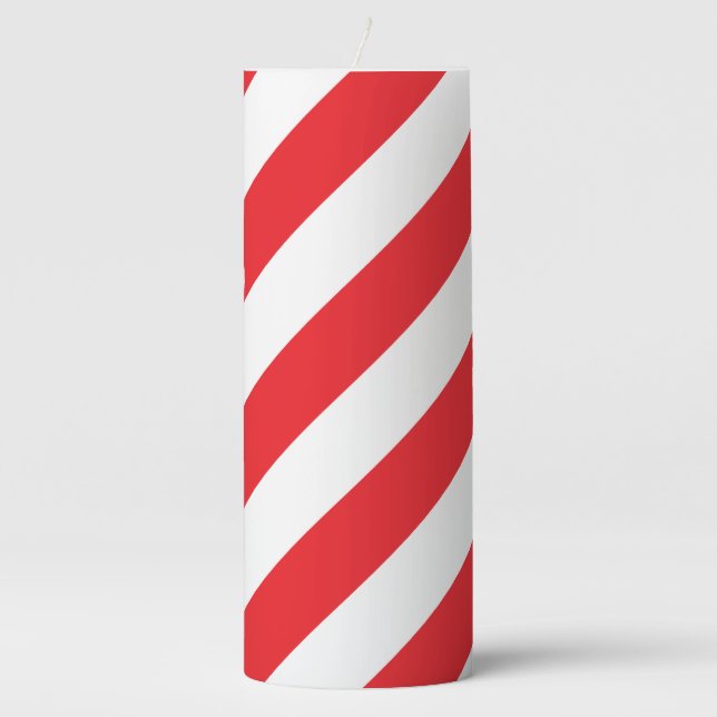 Red and White Striped Christmas Pillar Candle (Front)