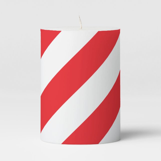 Red and White Striped Christmas Pillar Candle (Front)