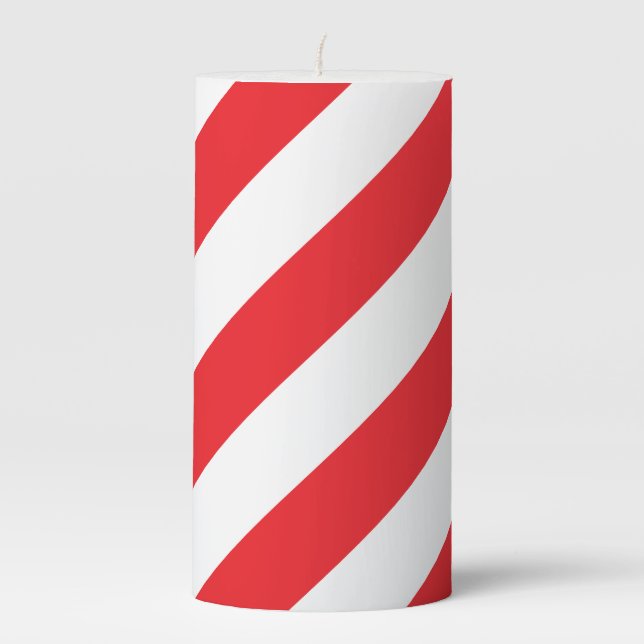 Red and White Striped Christmas Pillar Candle (Front)