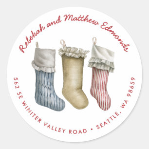 Red and White Striped Christmas Stocking Classic Round Sticker