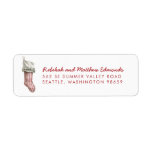 Red and White Striped Christmas Stocking Label<br><div class="desc">These return address labels feature a red and white striped stocking with a ruffled cuff. The Names are in a red cursive font and the address is in a red san serif font.</div>