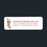 Red and White Striped Christmas Stocking Label<br><div class="desc">These return address labels feature a red and white striped stocking with a ruffled cuff. The Names are in a red cursive font and the address is in a red san serif font.</div>