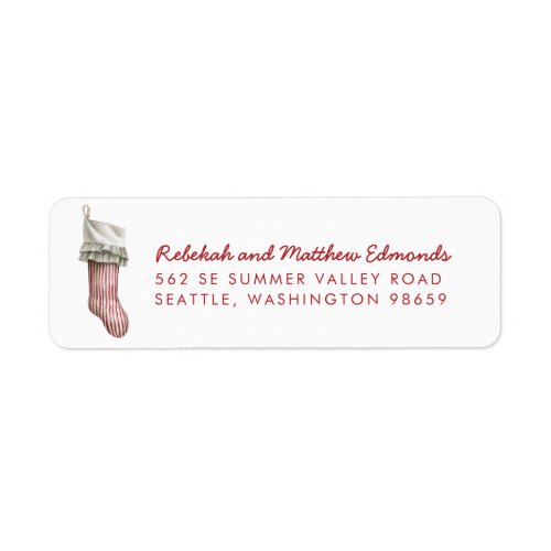 Red and White Striped Christmas Stocking Label