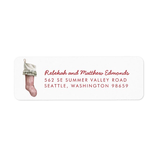 Red and White Striped Christmas Stocking Label (Front)