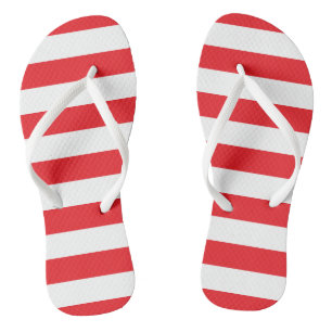 Red and White Striped Flip Flops