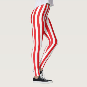 Peppermint Candy Cane Stripes Pattern (red/white) Leggings for