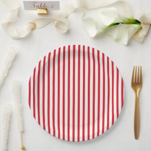 Red and White Striped Modern Christmas Stripe Paper Plates