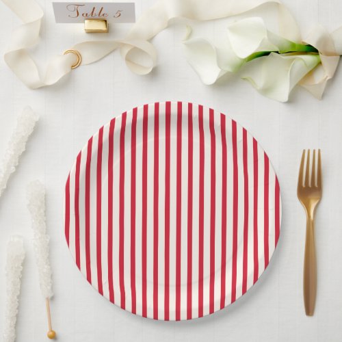 Red and White Striped Modern Christmas Stripe Paper Plates