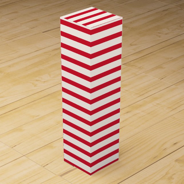 Red and White Striped Modern Christmas Stripe Wine Box (Front)